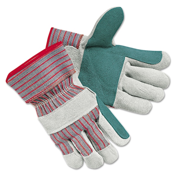 Mcr Safety Leather Palm Gloves, Safety Cuff Cuff, Straight Thumb, White/Red, Large, 12 PK 1211J - main